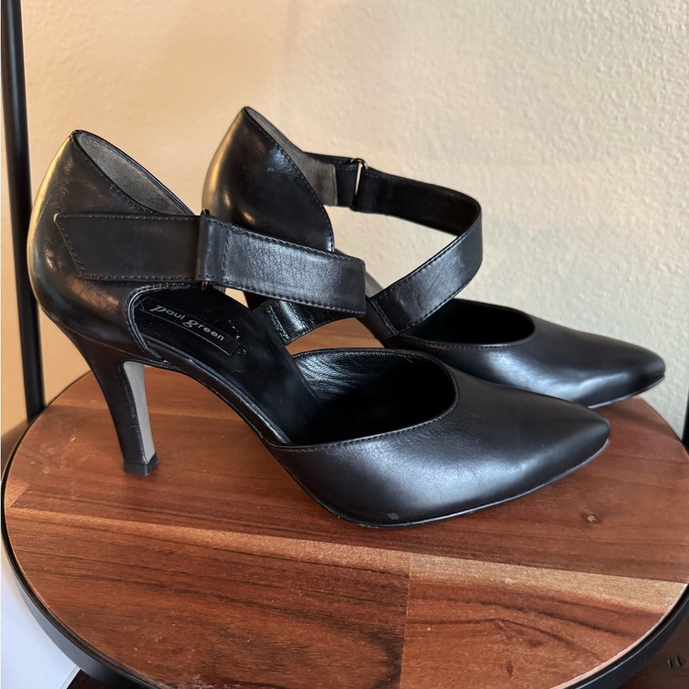 Paul Green Nicki Pointy Toe Pump Heels Black Leather Womens Size US 7.5 UK 5